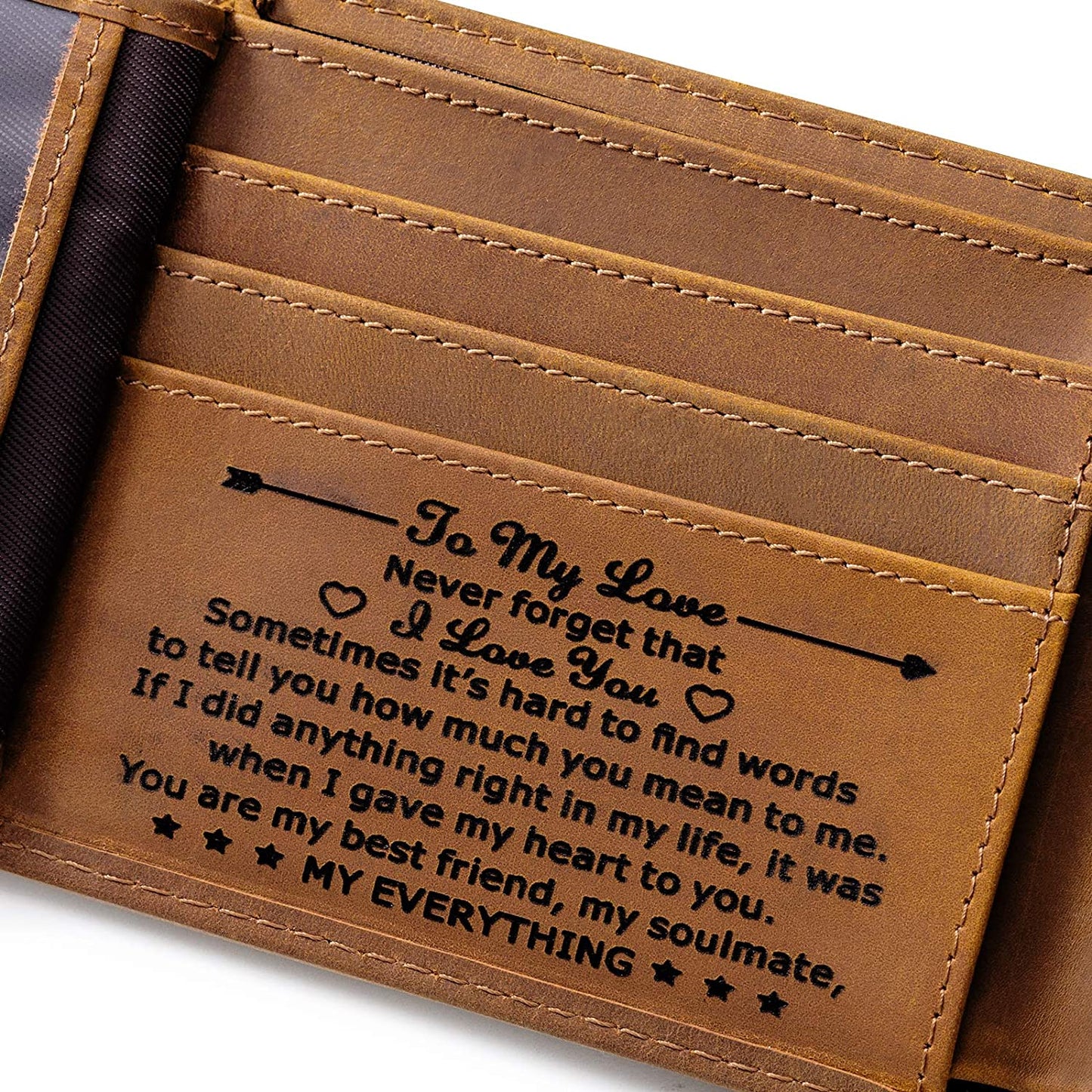 Engraved Mens Wallet Personalized Leather Wallet for Men Husband Dad Son Boyfriend Love Custom Gifts (Tri-Fold Wallet to My Love)