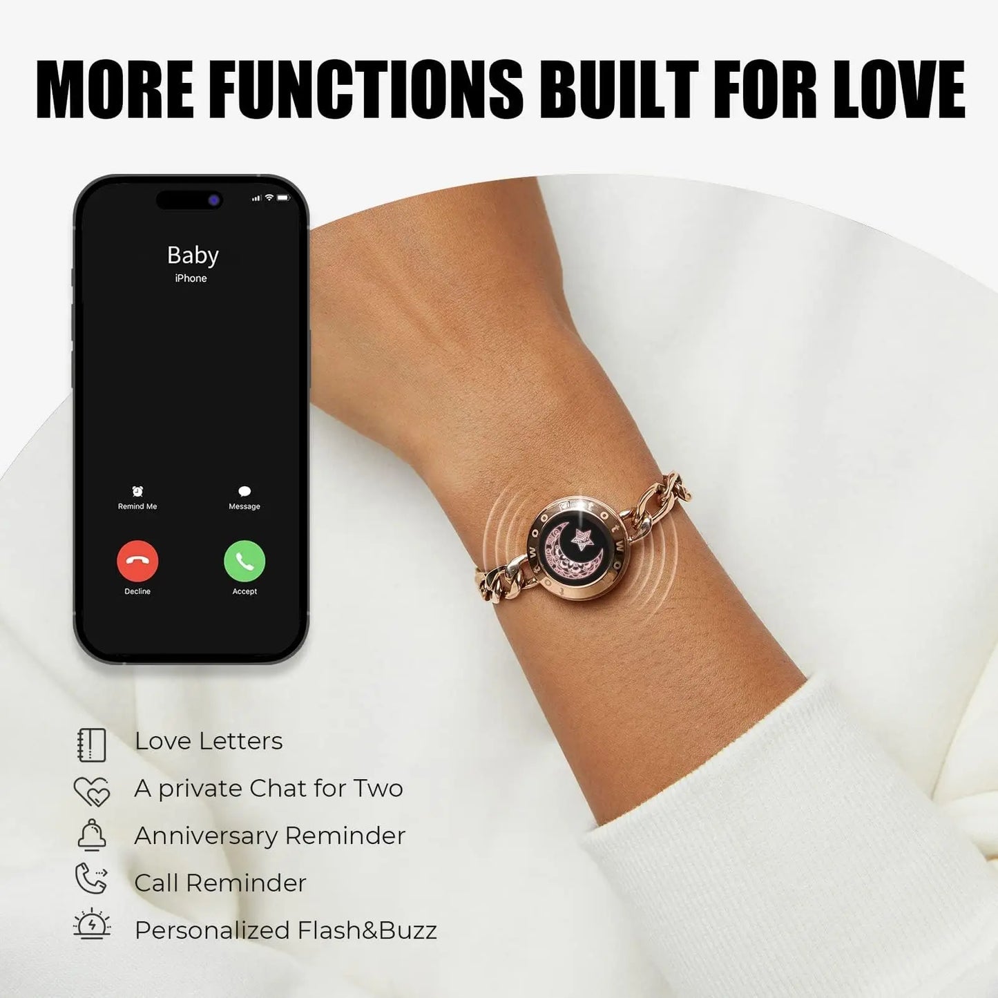 Totwoo Long Distance Touch Light Up&Vibrate Bracelets for Couples, Long Distance Relationship Gifts Smart Bluetooth Bracelet