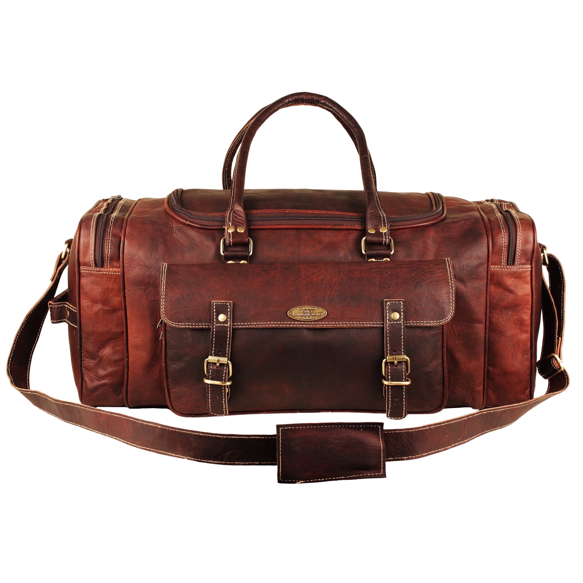 Men’S 24" Leather Sports Travel Duffel Bag, Brown