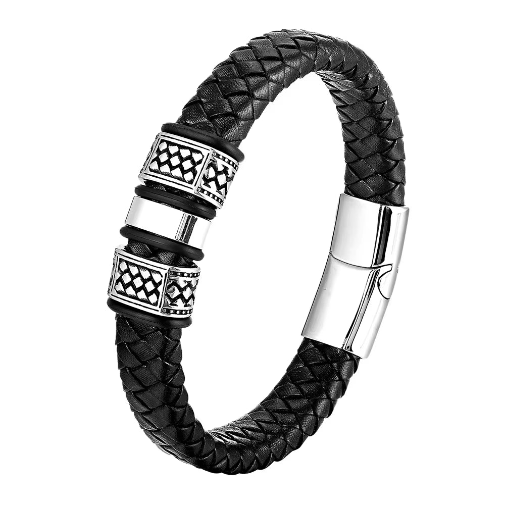 Wholesale Chunky Genuine Leather Bracelet Men Stainless Steel Best Sellers 2024 Products Black Nomination