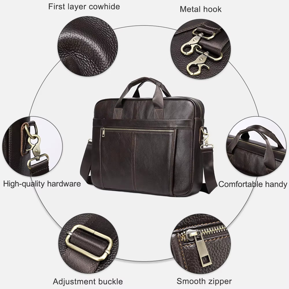 17Inch Laptop Bag Men Leather Bags 100% Men'S Briefcases Genuine Leather Messenger Bags for Document Computer Briefcases