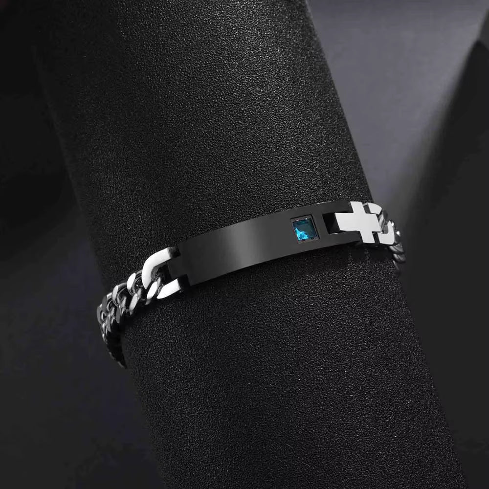 Atoztide Customized Stainless Steel Couple Lover Bracelet for Men Women CZ Stone Engrave Text Date Bracelets Jewlery Gift