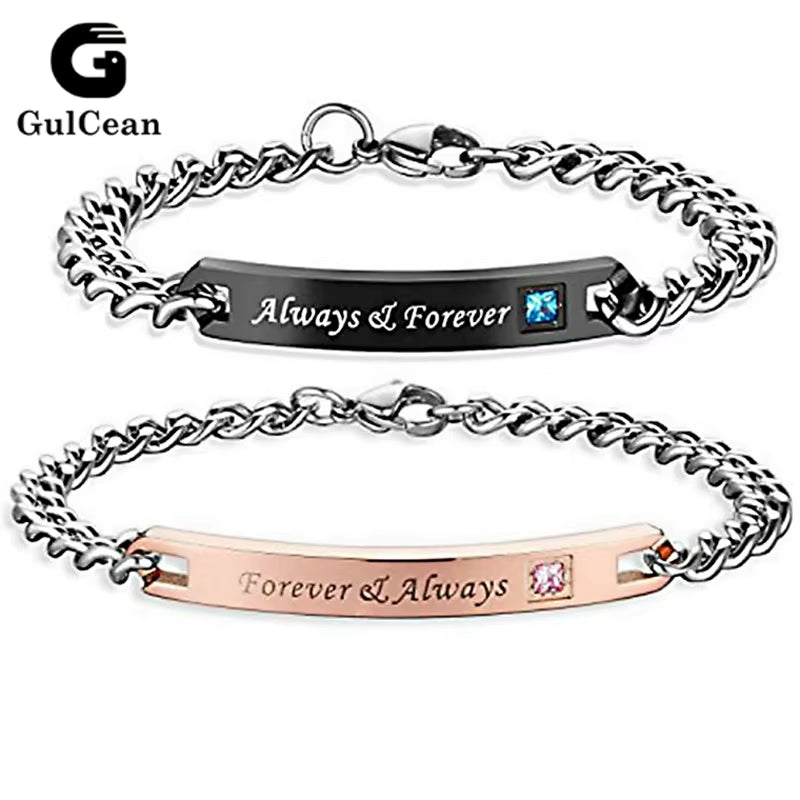 Bracelet for Couples Letters Always Forever Stainless Steel Relationship Matching Promise Couples Bracelets Set for Husband Wife