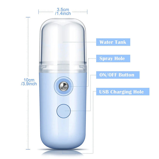 Portable Mini Facial Steamer Face Skin Care Nano Mist Sprayer Vaporizer Beauty Water Spa Nebulizer Humidifier USB Rechargeable