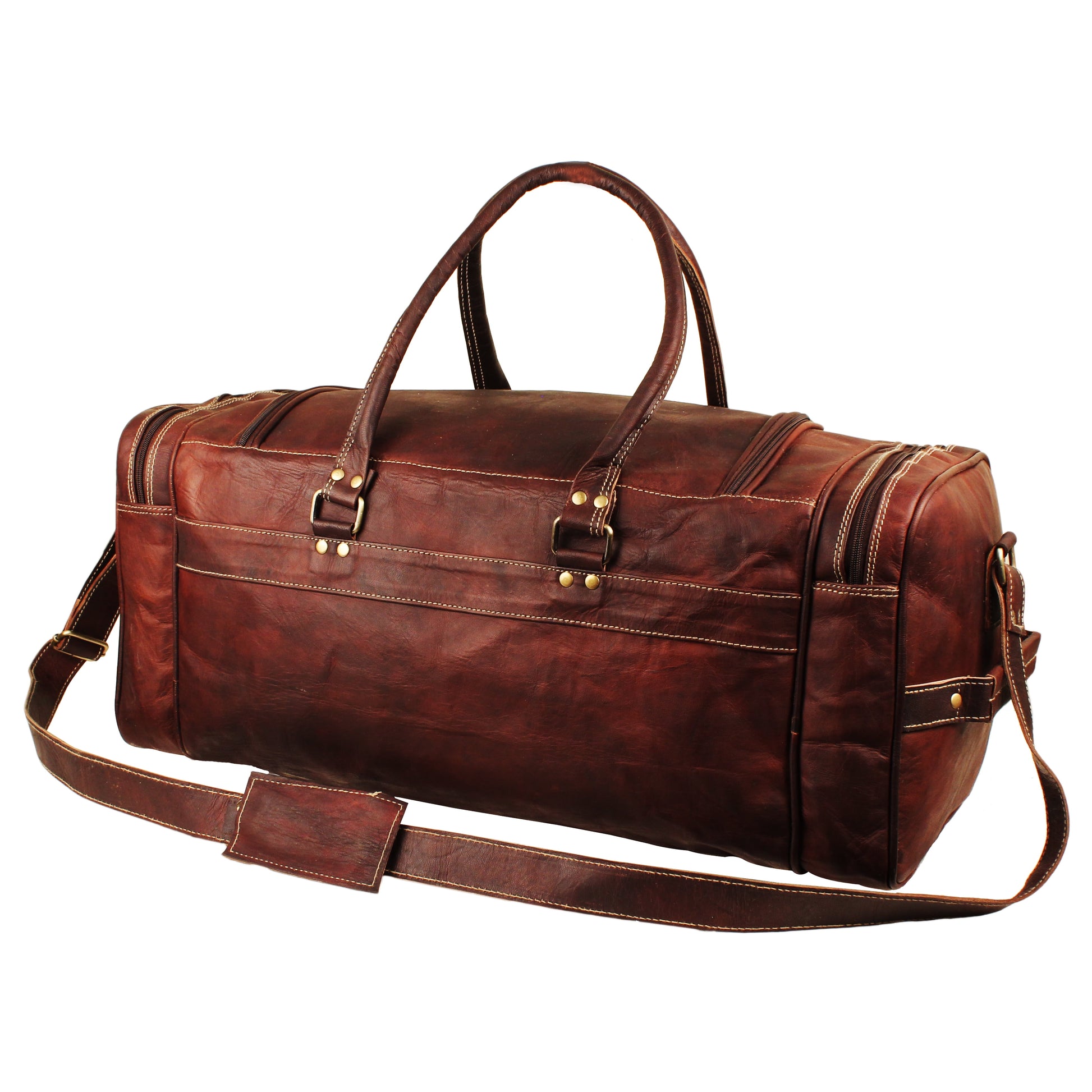 Men’S 24" Leather Sports Travel Duffel Bag, Brown