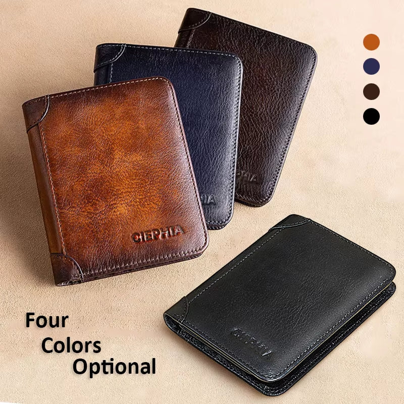 Genuine Leather Rfid Protection Wallets for Men Vintage Thin Short Multi Function ID Credit Card Holder Money Bag