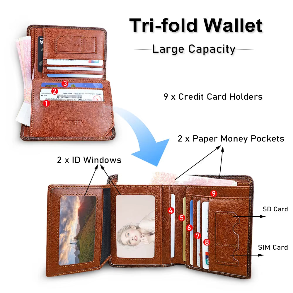 Genuine Leather Rfid Protection Wallets for Men Vintage Thin Short Multi Function ID Credit Card Holder Money Bag