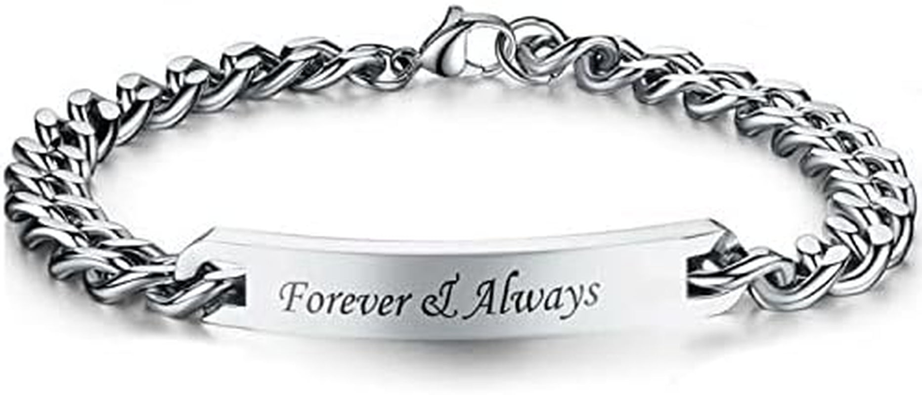 2Pcs Matching Couples Bracelets Always and Forever Stainless Steel Engraved Nameplate Adjustable Personalized Bracelets Set Gift for Couples Best Friends