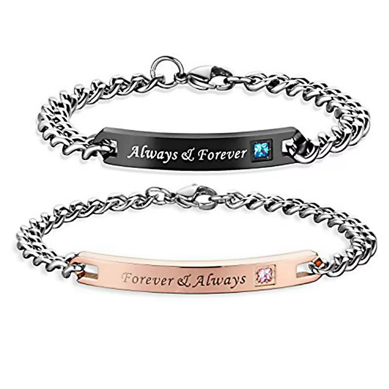 Bracelet for Couples Letters Always Forever Stainless Steel Relationship Matching Promise Couples Bracelets Set for Husband Wife