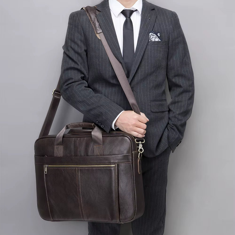 17Inch Laptop Bag Men Leather Bags 100% Men'S Briefcases Genuine Leather Messenger Bags for Document Computer Briefcases