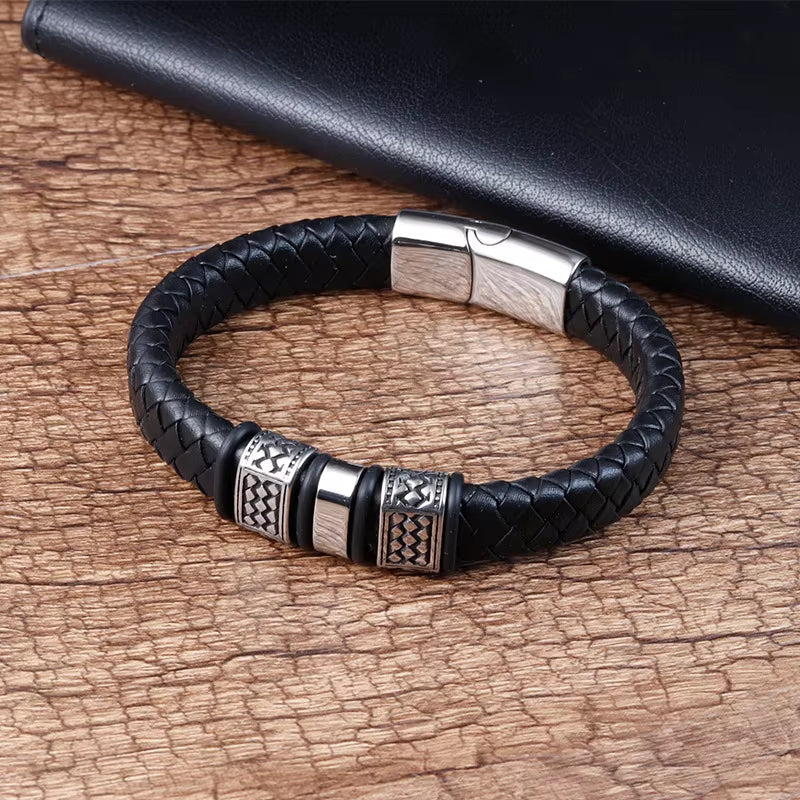 Wholesale Chunky Genuine Leather Bracelet Men Stainless Steel Best Sellers 2024 Products Black Nomination