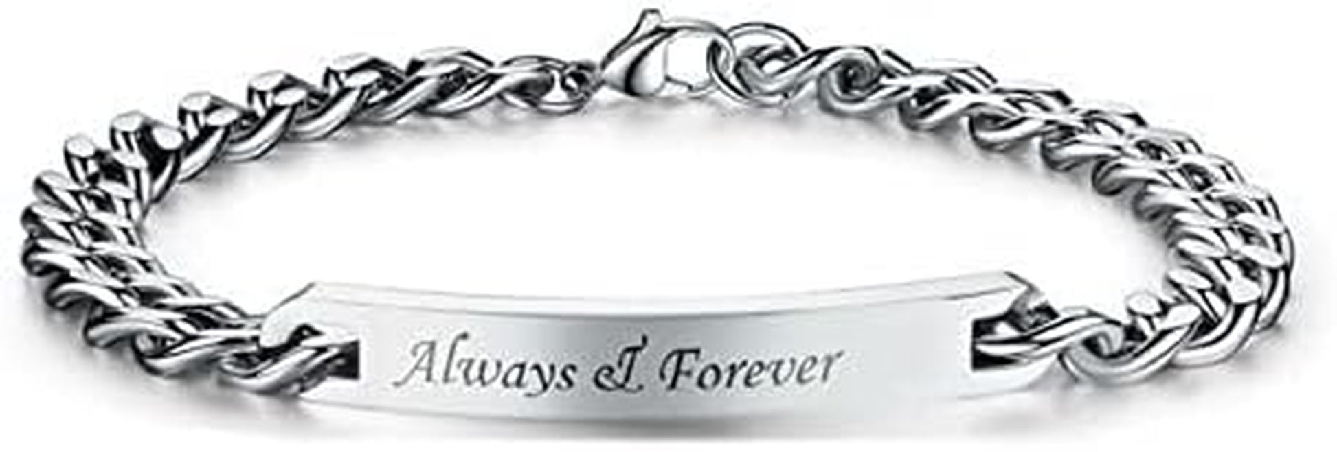 2Pcs Matching Couples Bracelets Always and Forever Stainless Steel Engraved Nameplate Adjustable Personalized Bracelets Set Gift for Couples Best Friends