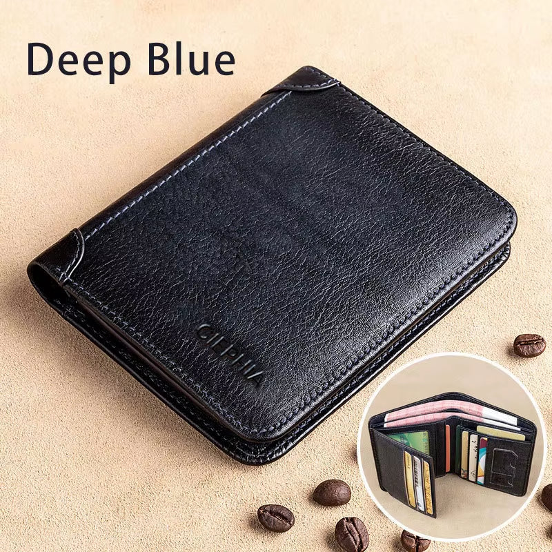 Genuine Leather Rfid Protection Wallets for Men Vintage Thin Short Multi Function ID Credit Card Holder Money Bag