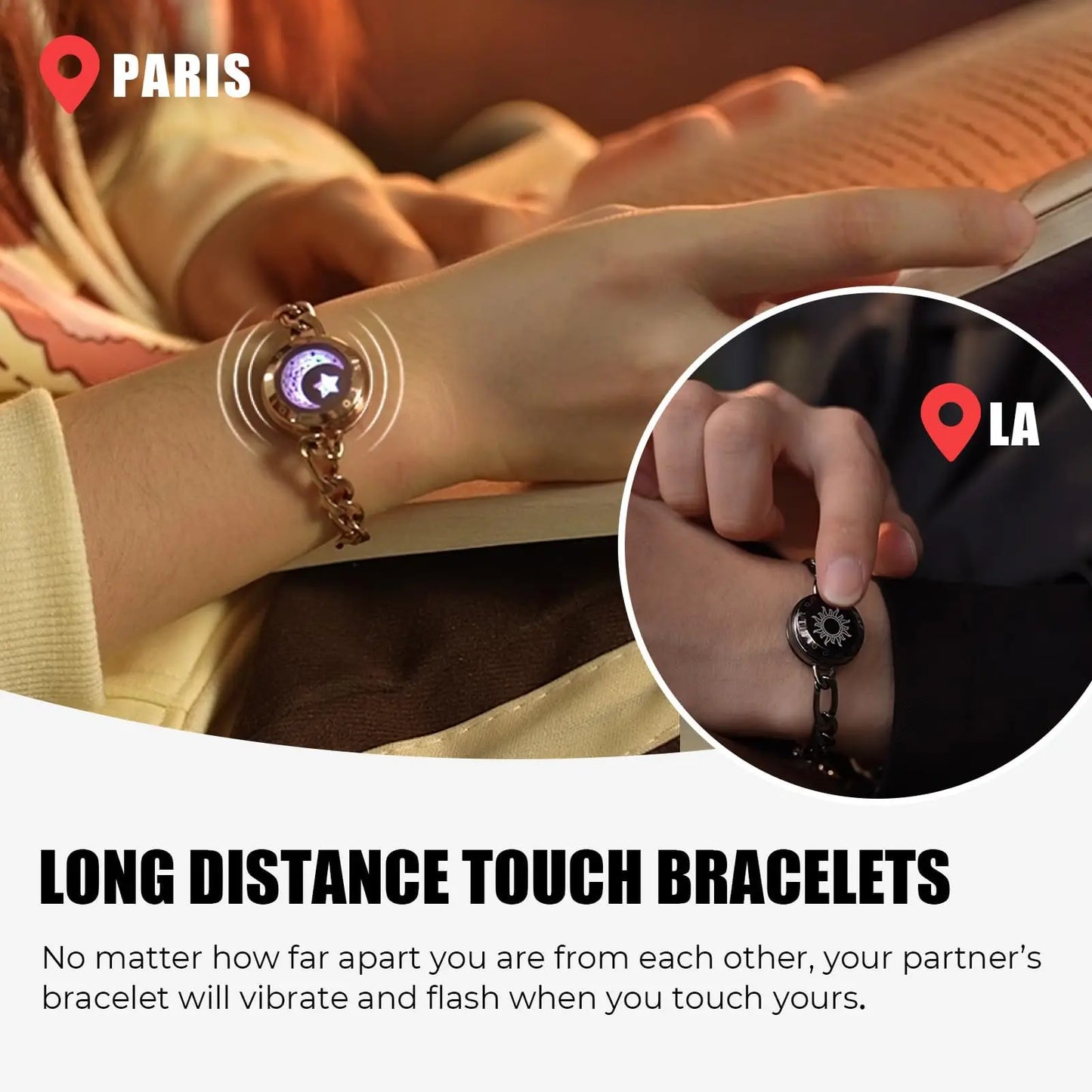 Totwoo Long Distance Touch Light Up&Vibrate Bracelets for Couples, Long Distance Relationship Gifts Smart Bluetooth Bracelet