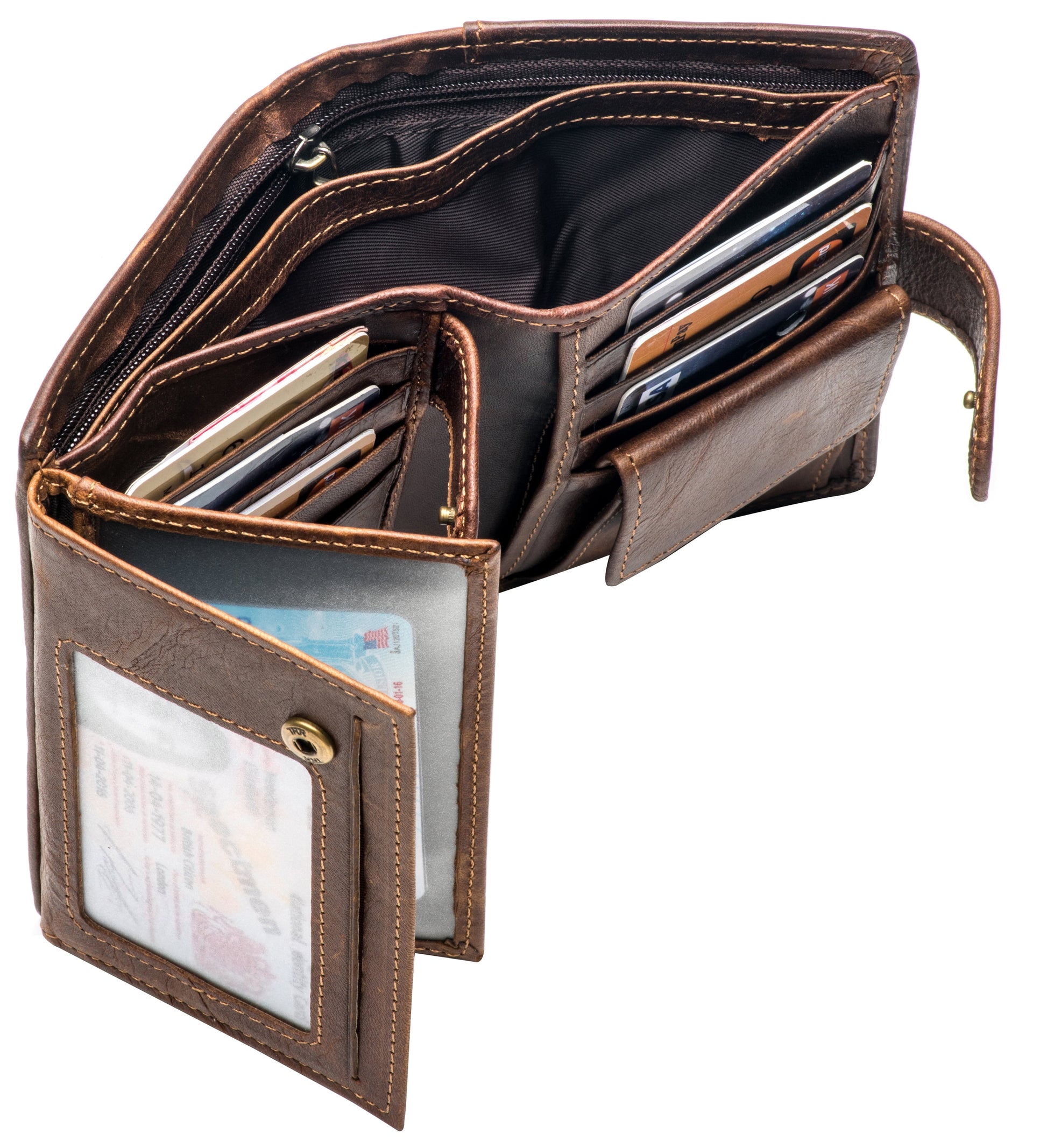 Mens RFID Leather Trifold Wallet Large Card Holder Purse